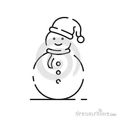 Snowman linear icon. Snow sculpture. Build with snowball. Christmas time festive decoration. Thin line customizable Vector Illustration