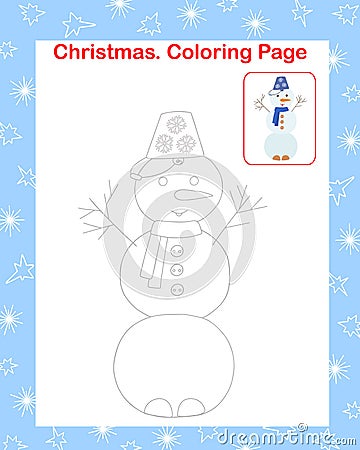 Snowman little cute character simple outline cartoon coloring page vector illustration, winter holiday Christmas, New Year Vector Illustration