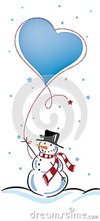Snowman with Love Balloon Vector Illustration