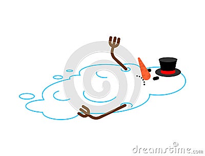 Snowman melted. Christmas is over. holiday is over. End of winter Vector Illustration