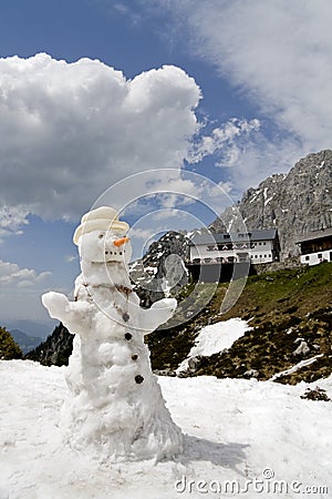Snowman melting in the spring thaw Stock Photo