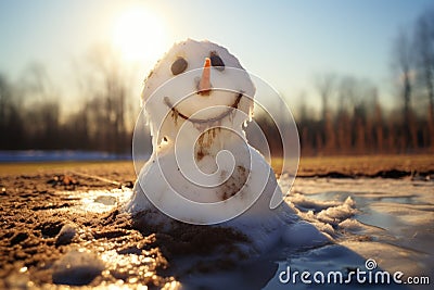 a snowman melting under daylight Stock Photo