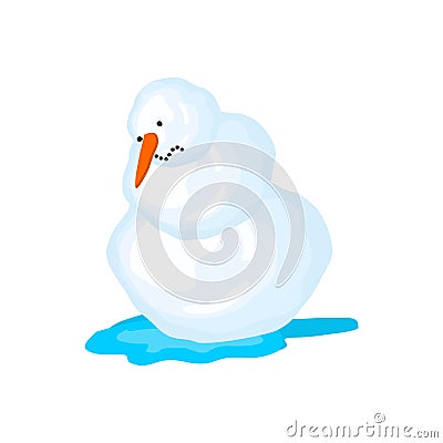 Snowman melts. Spring comes. Snow and water. Vector Illustration