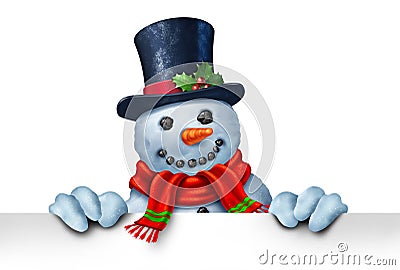 Snowman Peeking Cartoon Illustration