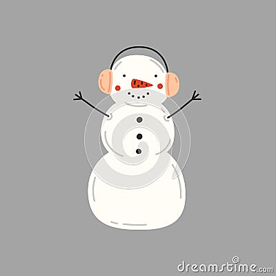 Snowman in pink cold-weather earmuffs. Vector illustration Vector Illustration