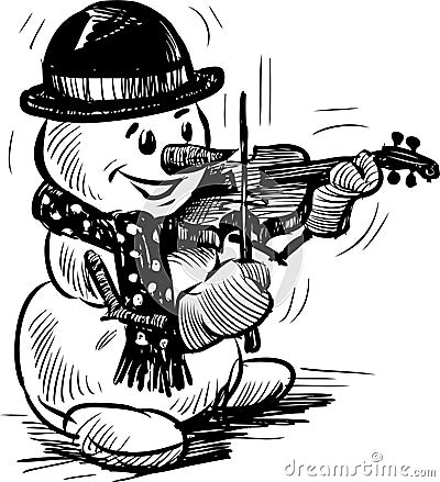 Snowman playing the violin Vector Illustration