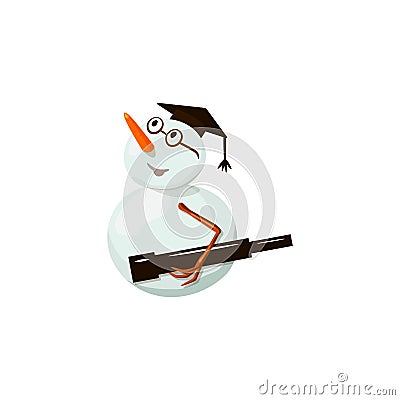 Snowman. Precious frosty, gracious enlightened, friendly, squint, hat. Vector Illustration