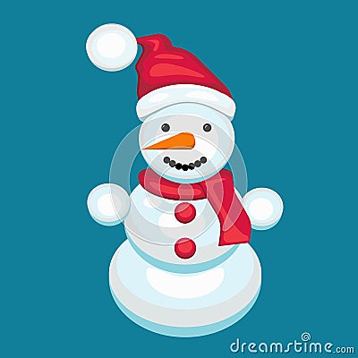 Snowman with a scarf in a red cap Vector Illustration