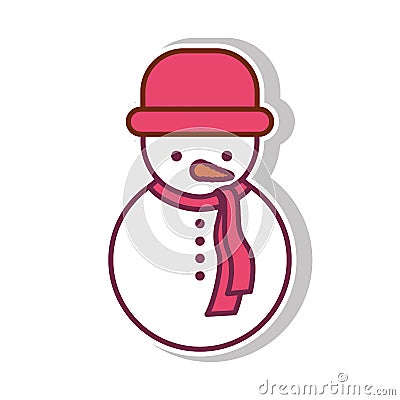 Snowman with shadow and red hat Vector Illustration