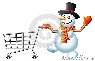 Snowman and shoppingcart Vector Illustration
