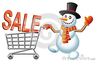 Snowman and shoppingcart Vector Illustration