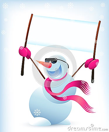 Snowman showing blank placard Vector Illustration