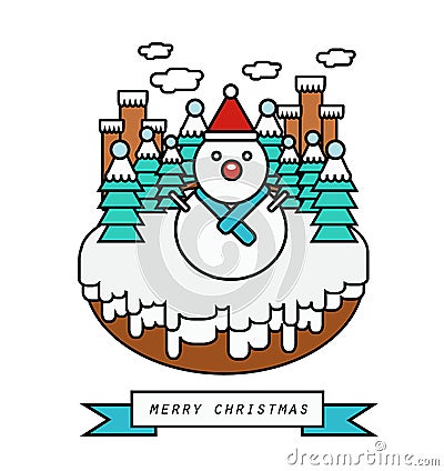 Snowman and snow land Vector Illustration