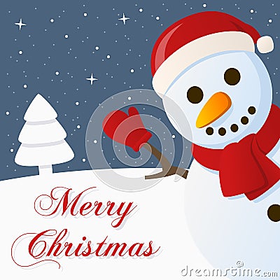 Snowman Snowy Merry Christmas Card Vector Illustration