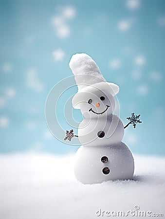 A snowman stands against a blue background Stock Photo