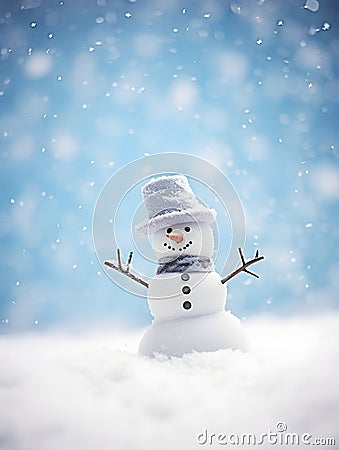 A snowman stands against a blue background Stock Photo