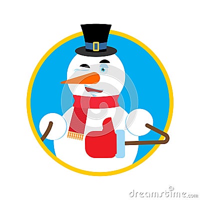 Snowman thumbs up winks emoji. New Year and Christmas vector ill Vector Illustration