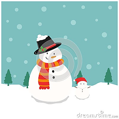 Snowman and Tiny Snowman Vector Illustration