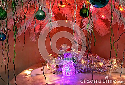 Snowman under the Christmas tree Stock Photo