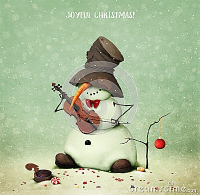 Snowman and violin Stock Photo