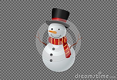 Snowman wearing hat and scarf smile isolate on png or transparent background, graphic resources for Christmas,New Year, Vector Illustration