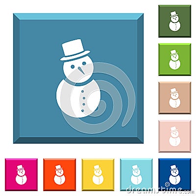 Snowman white icons on edged square buttons Stock Photo