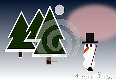 Snowman in the Forest - Vector Illustration Vector Illustration