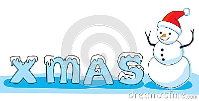 Snowman with X mas letters Vector Illustration