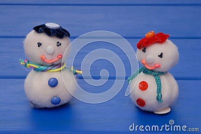 Snowmans on New Year`s post card, snowmans on Christmas card, h Stock Photo