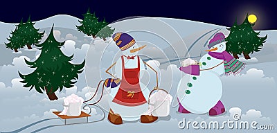 Snowmen are getting diner banner Vector Illustration