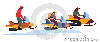 Snowmobile tour on winter snowy slopes on white Vector Illustration