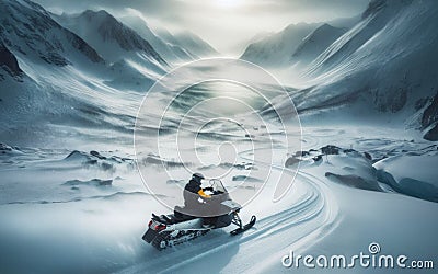 Snowmobile on a trail in the Italian alps Stock Photo