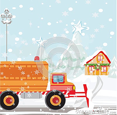 Snowplough during operation. Vector Illustration