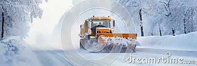 A snowplough working to remove snow from a road after a winter storm. Winter road clearing Stock Photo