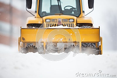 snowplow blade lifting snow, close frontal shot Stock Photo