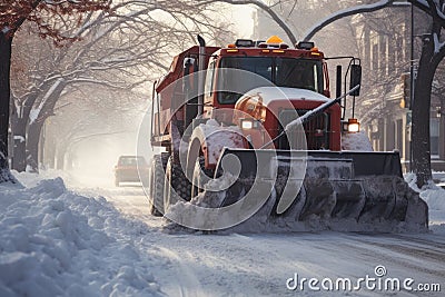 Snowplow clearing the street of snow Stock Photo