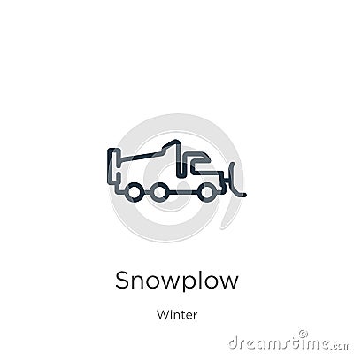 Snowplow icon. Thin linear snowplow outline icon isolated on white background from winter collection. Line vector snowplow sign, Vector Illustration