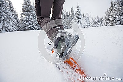 Snowshoeing in Carpathian mountains in wintertime Stock Photo