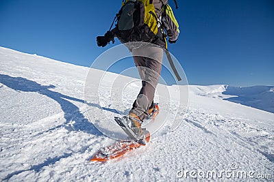 Snowshoeing in Carpathian mountains in wintertime Stock Photo