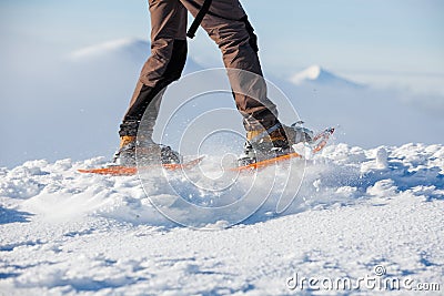 Snowshoeing in Carpathian mountains in wintertime Stock Photo