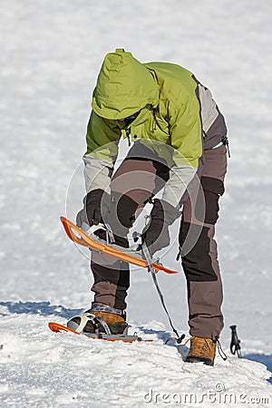 Snowshoeing in Carpathian mountains in wintertime Stock Photo