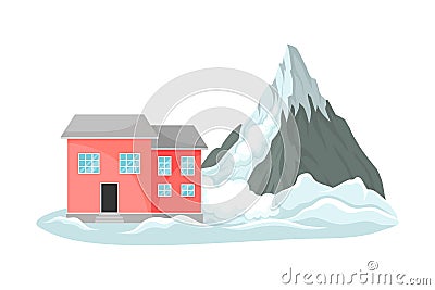 Snowslide Approaching Residential House Standing Nearby Vector Illustration Vector Illustration