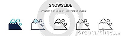 Snowslide icon in filled, thin line, outline and stroke style. Vector illustration of two colored and black snowslide vector icons Vector Illustration