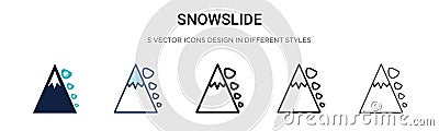 Snowslide icon in filled, thin line, outline and stroke style. Vector illustration of two colored and black snowslide vector icons Vector Illustration