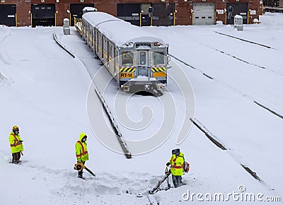 Snowstorm blizzard in Toronto, North America, that causes public transportation disruptions, traffic delays, emergency Editorial Stock Photo