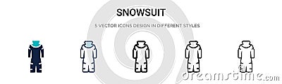 Snowsuit icon in filled, thin line, outline and stroke style. Vector illustration of two colored and black snowsuit vector icons Vector Illustration