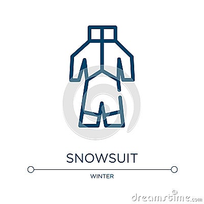 Snowsuit icon. Linear vector illustration from winter collection. Outline snowsuit icon vector. Thin line symbol for use on web Vector Illustration