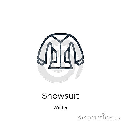 Snowsuit icon. Thin linear snowsuit outline icon isolated on white background from winter collection. Line vector sign, symbol for Vector Illustration