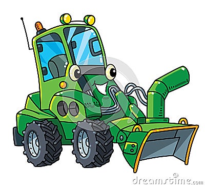 Funny small snowthrower car with eyes and mouth Vector Illustration