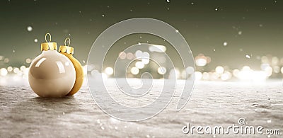 Snowy Background with Christmas Baubles Stock Photo